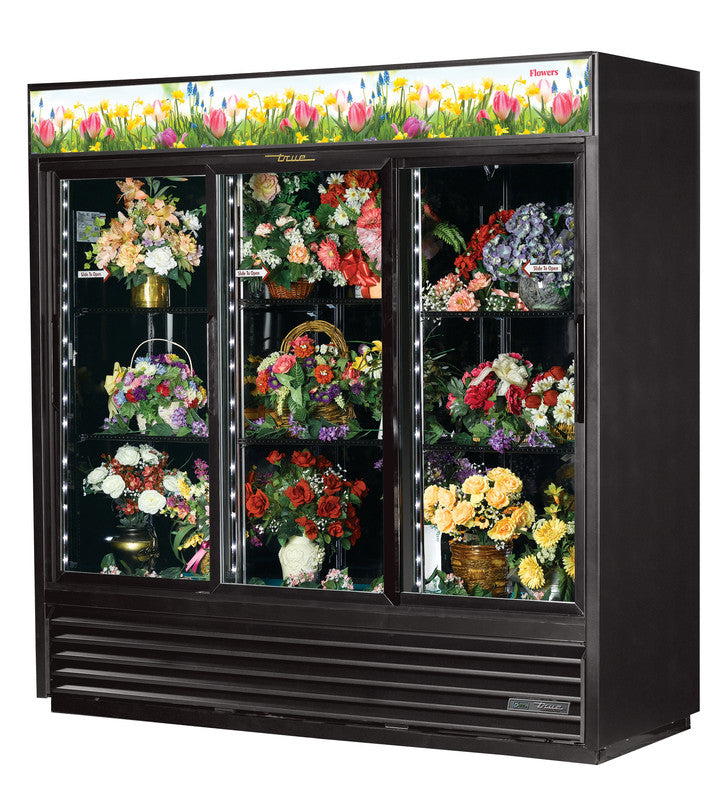 True GDM-69FC-HC-LD Floral Merchandiser, 78 1/8" Wide, 3 Doors, 6 Shelves