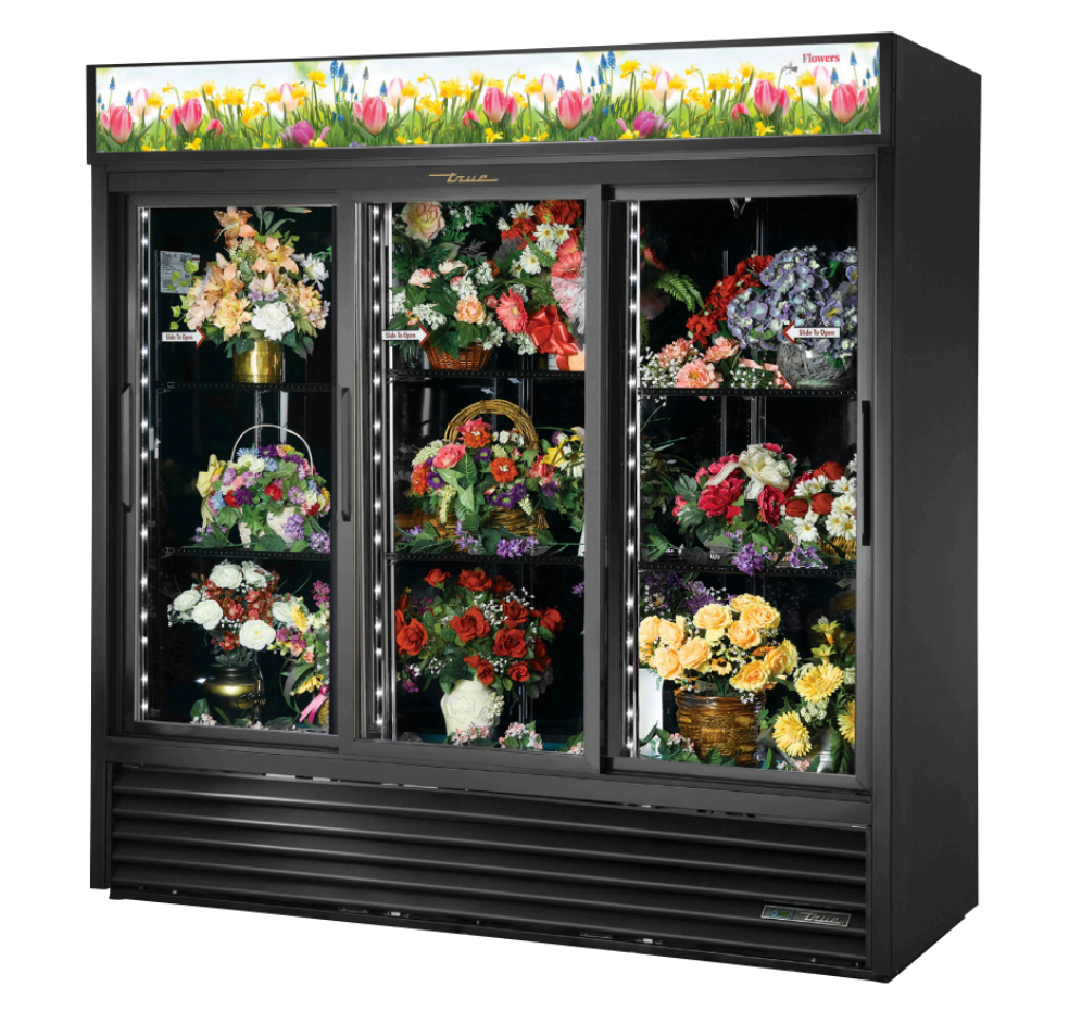 True GDM-69FC-HC-LD Floral Merchandiser, 78 1/8" Wide, 3 Doors, 6 Shelves