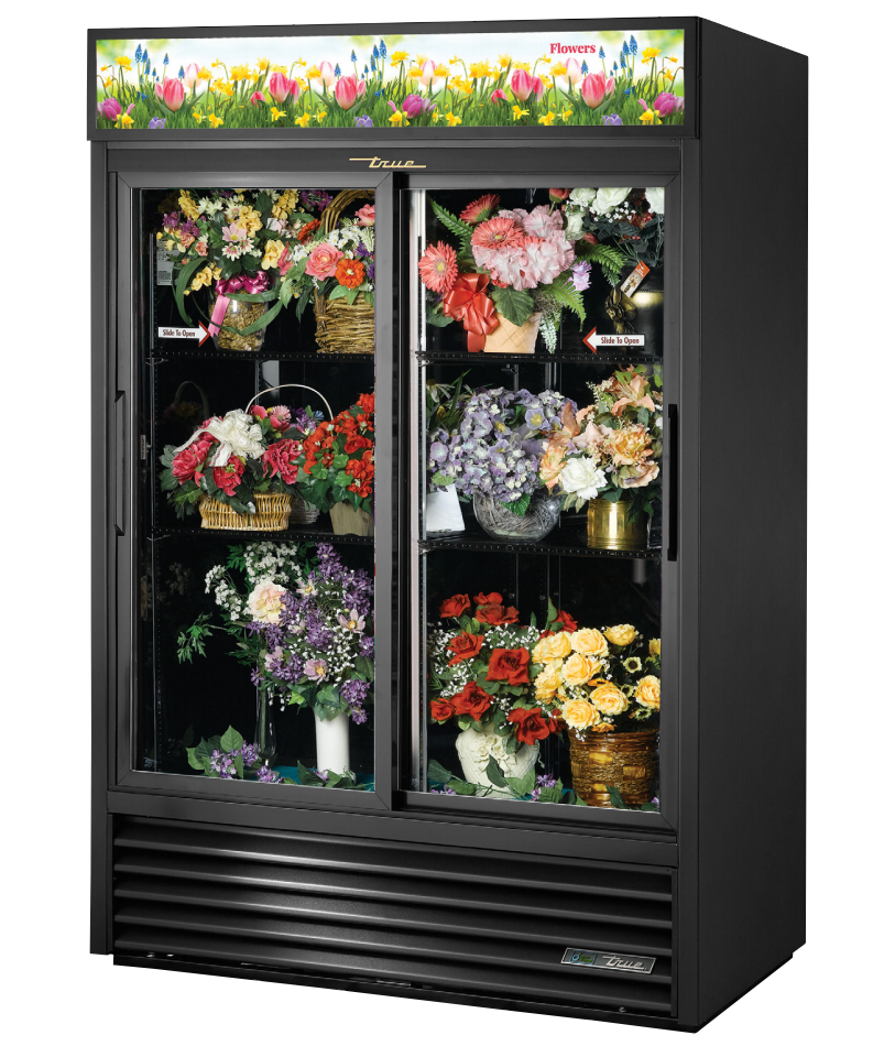 True GDM-47FC-HC-LD Floral Merchandiser, 54 1/8" Wide, 2 Doors, 4 Shelves