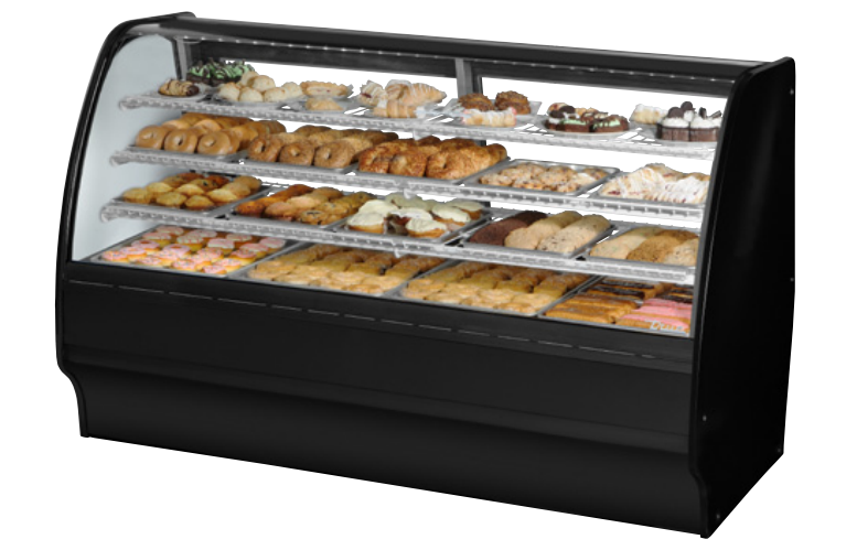 True TGM-DC-77-SC/SC-B-W Non-Refrigerated Bakery Display Case, 77 1/4" Wide, 2 Doors, 6 Shelves