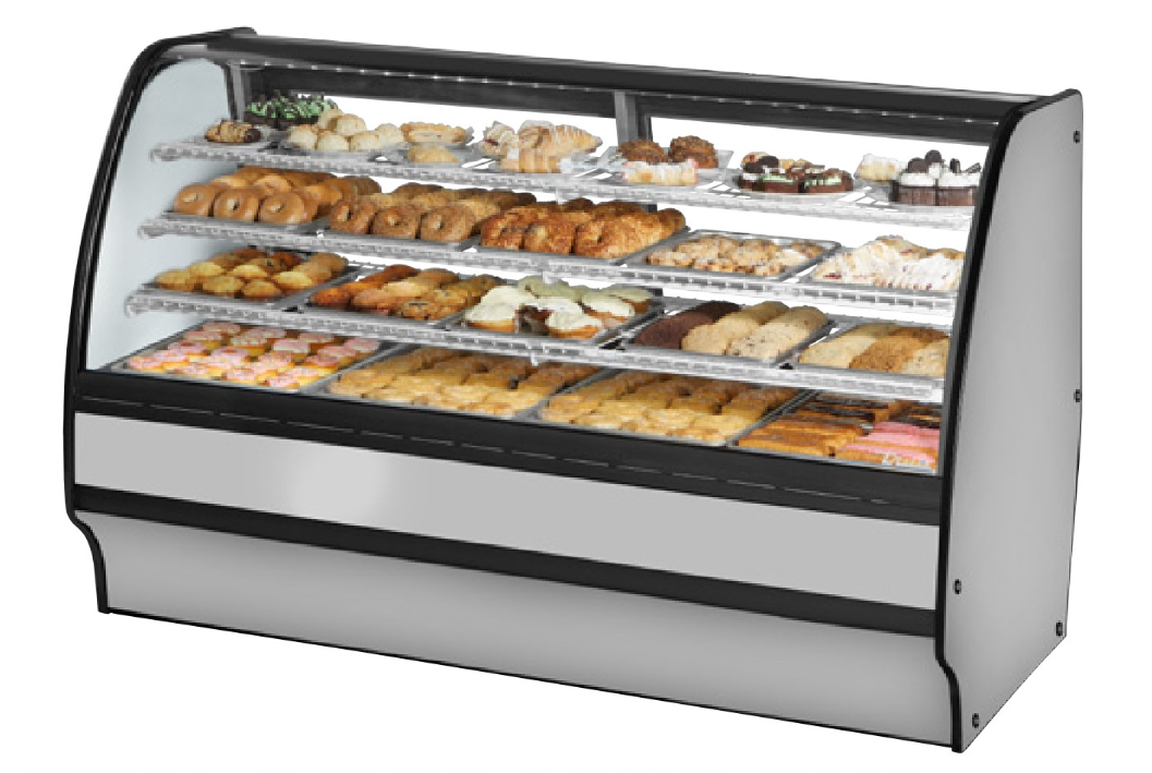 True TGM-DC-77-SC/SC-S-W Non-Refrigerated Bakery Display Case, 77 1/4" Wide, 2 Doors, 6 Shelves