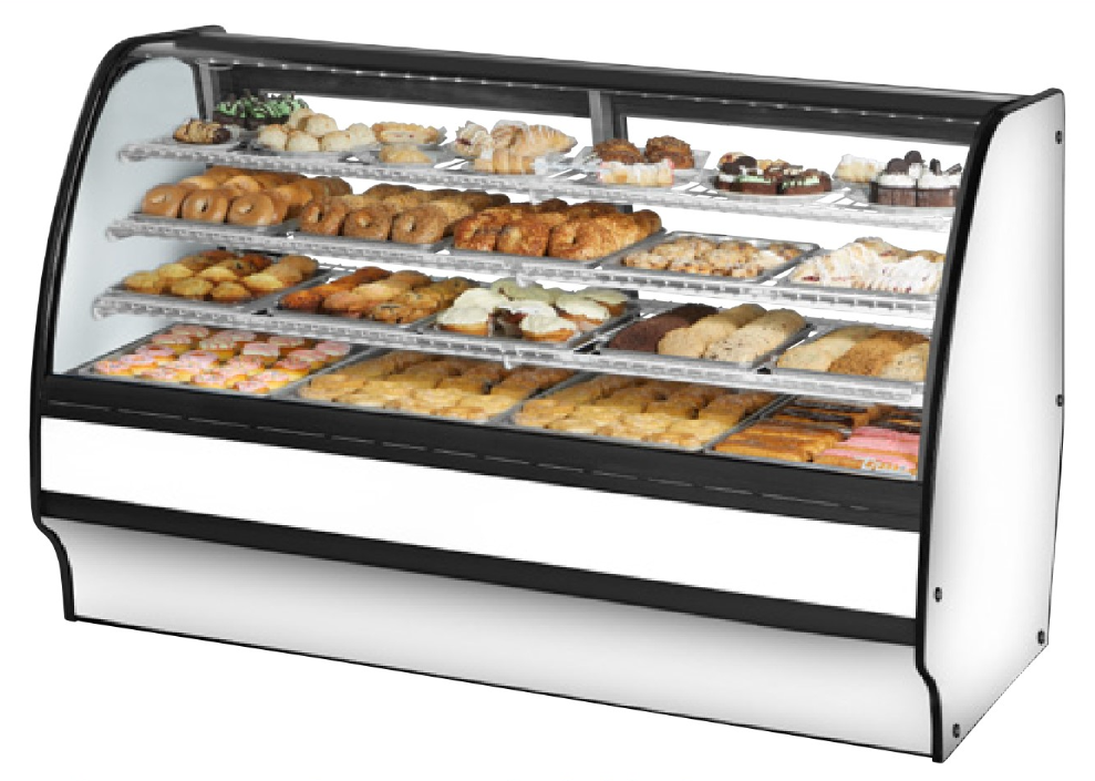 True TGM-DC-77-SC/SC-W-W Non-Refrigerated Bakery Display Case, 77 1/4" Wide, 2 Doors, 6 Shelves