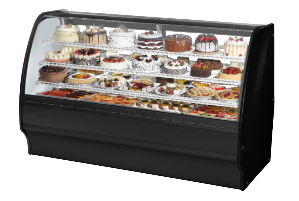 True TGM-R-77-SC/SC-B-W Refrigerated Bakery Display Case, 77 1/4" Wide, 2 Doors, 6 Shelves