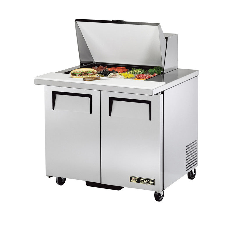 True TSSU-36-12M-B-HC Sandwich Prep Table, 36 3/8" Wide, 2 Doors, 4 Shelves, 12 Pans (Tops)