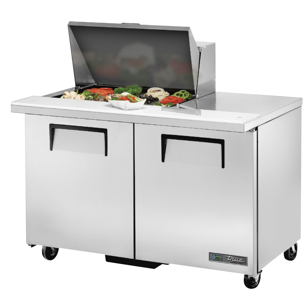 True TSSU-48-12M-B-HC Sandwich Prep Table, 48 3/8" Wide, 2 Doors, 4 Shelves, 12 Pans (Tops)