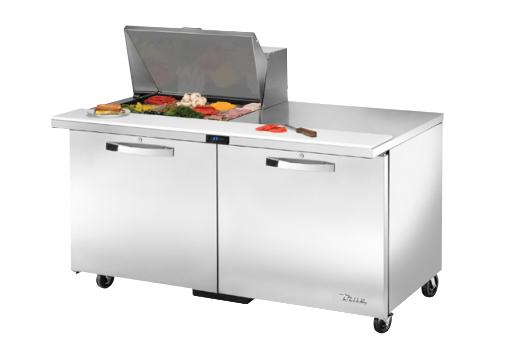 True TSSU-72-15M-B-HC~SPEC3 Sandwich Prep Table, 72 3/8" Wide, 3 Doors, 6 Shelves, 15 Pans (Tops)