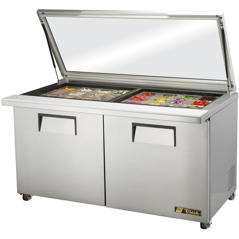 True TSSU-60-24M-B-ST-FGLID-HC Sandwich Prep Table, 60 3/8" Wide, 2 Doors, 4 Shelves, 24 Pans (Tops)