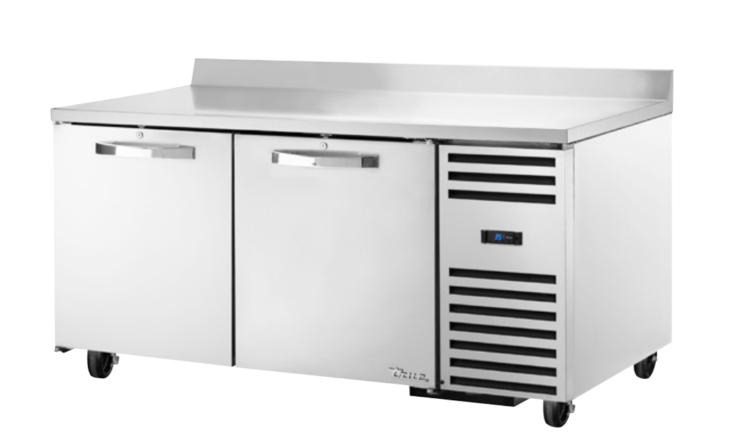 True TSSU-72-30M-B-ST-FGLID-HC~SPEC3 Sandwich Prep Table, 72 3/8" Wide, 3 Doors, 6 Shelves, 30 Pans (Tops)