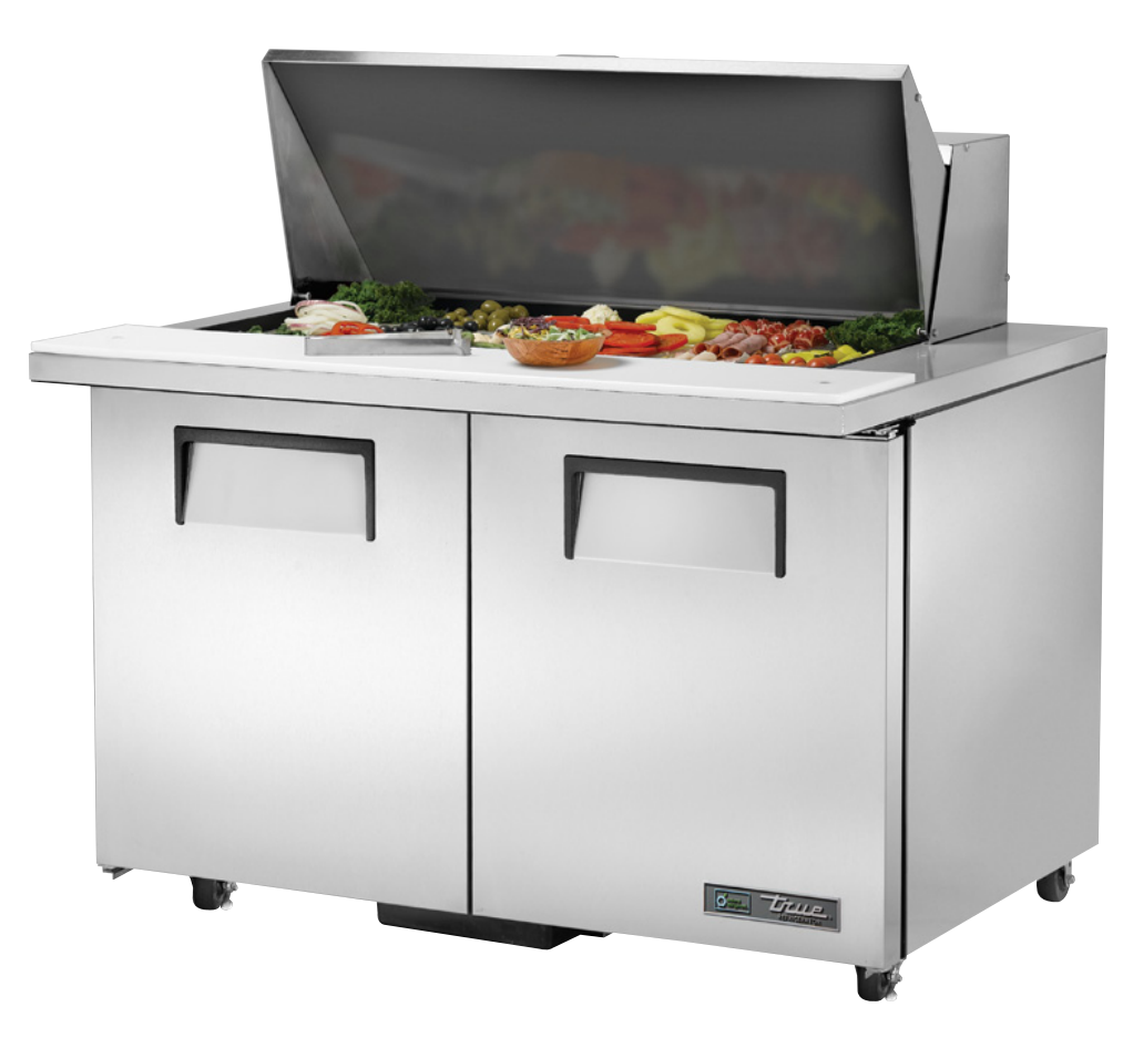 True TSSU-48-18M-B-ADA-HC Sandwich Prep Table, 483/8" Wide, 2 Doors, 4 Shelves, 18 Pans (Tops)