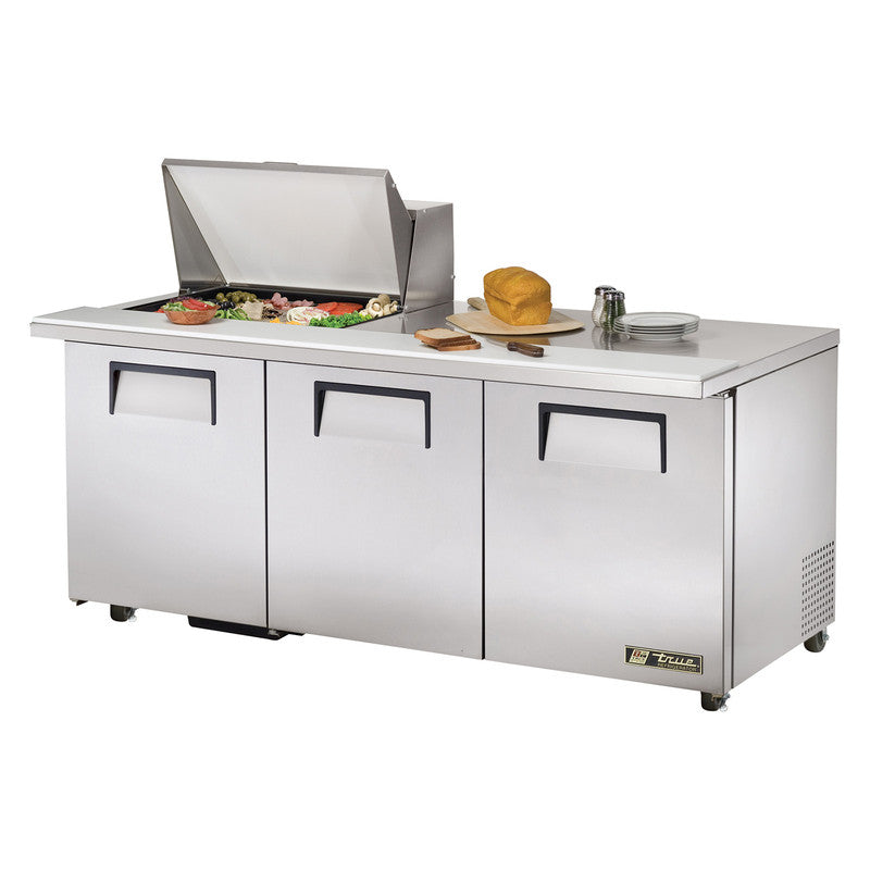 True TSSU-72-12M-B-ADA-HC Sandwich Prep Table, 723/8" Wide, 3 Doors, 6 Shelves, 12 Pans (Tops)