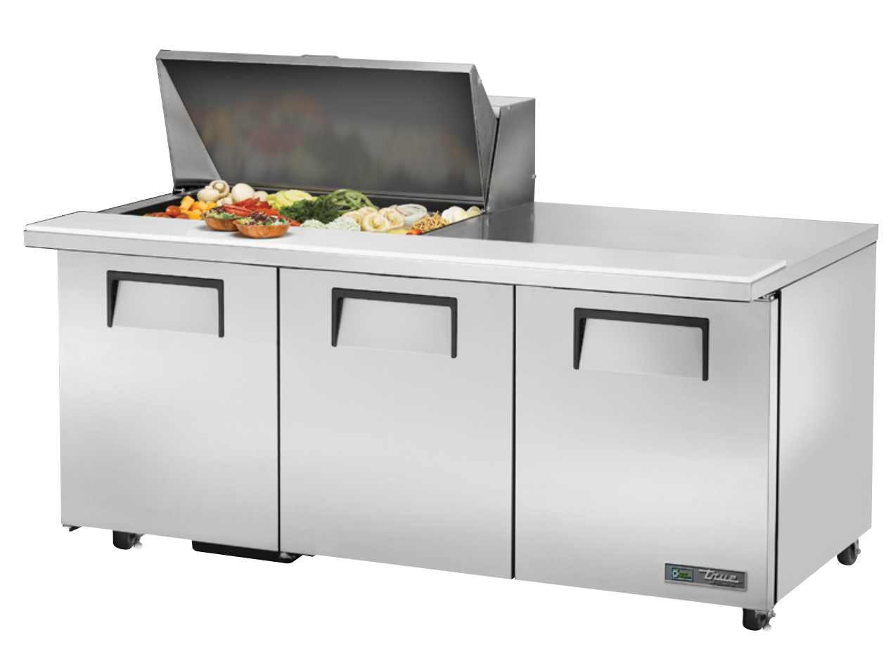 True TSSU-72-15M-B-ADA-HC Sandwich Prep Table, 723/8" Wide, 3 Doors, 6 Shelves, 15 Pans (Tops)