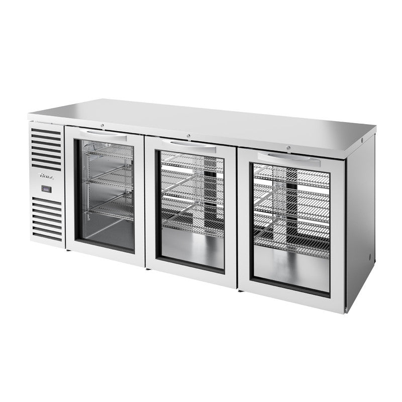 True TBR84-PTSZ1-L-S-GGG-GGG-1 Pass-Thru Back Bar Cooler, 84" Wide, 3 Doors