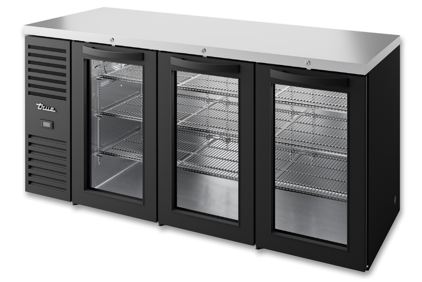True TBR84-RISZ1-L-B-GGG-1 Back Bar Cooler, 84" Wide, 3 Doors