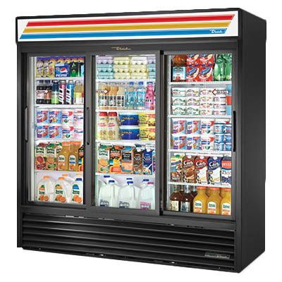 True GDM-69-HC-LD Merchandiser Refrigerator, 78 1/8" Wide, 3 Doors, 12 Shelves