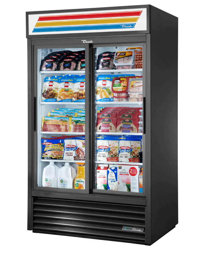 True GDM-41-HC-LD Merchandiser Refrigerator, 47 1/8" Wide, 2 Doors, 8 Shelves