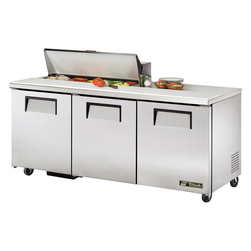 True TSSU-72-10-HC~SPEC3 Sandwich Prep Table, 72 3/8" Wide, 3 Doors, 6 Shelves, 10 Pans (Tops)