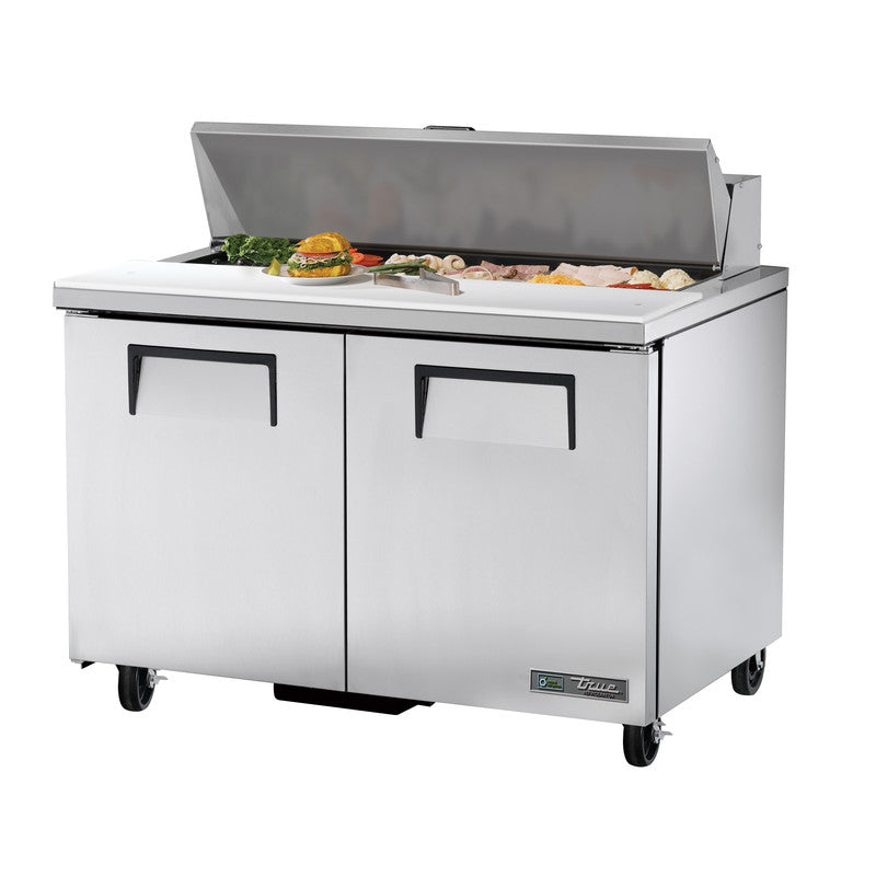 True TSSU-48-12-HC~SPEC3 Sandwich Prep Table, 48 3/8" Wide, 2 Doors, 4 Shelves, 12 Pans (Tops)