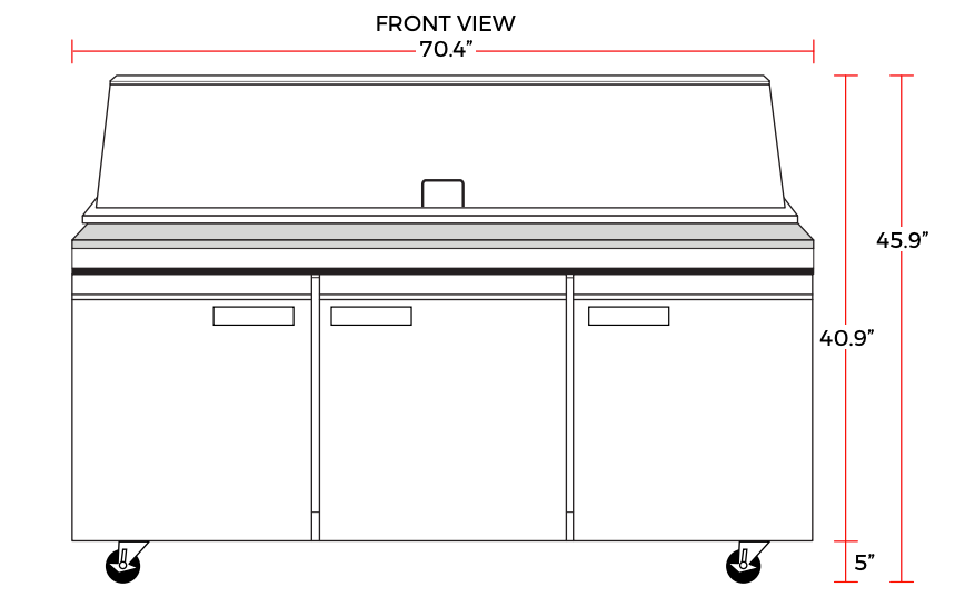 Coldline SMP72 71" Three Door Mega Top Bain Marie Sandwich Prep Refrigerator, 30 Pans