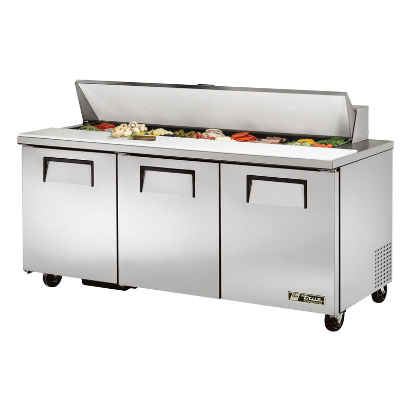 True TSSU-72-18-HC~SPEC3 Sandwich Prep Table, 72 3/8" Wide, 3 Doors, 6 Shelves, 18 Pans (Tops)