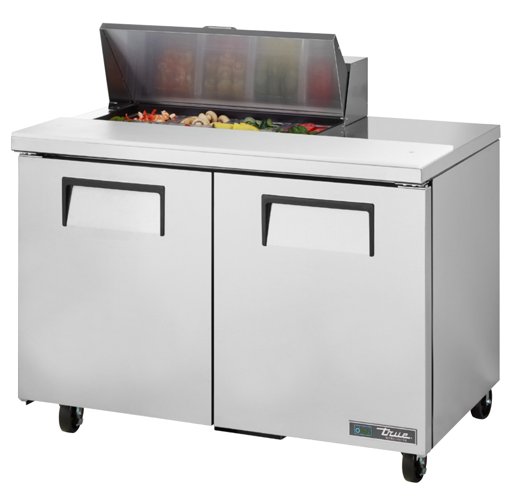 True TSSU-48-08-HC Sandwich Prep Table, 48 3/8" Wide, 2 Doors, 4 Shelves, 8 Pans (Tops)