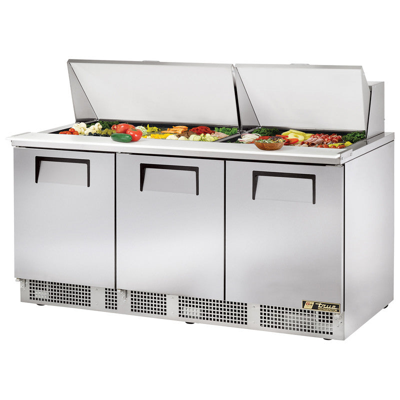 True TFP-72-30M~SPEC3 Sandwich Prep Table, 72 1/8" Wide, 3 Doors, 6 Shelves, 30 Pans (Tops)