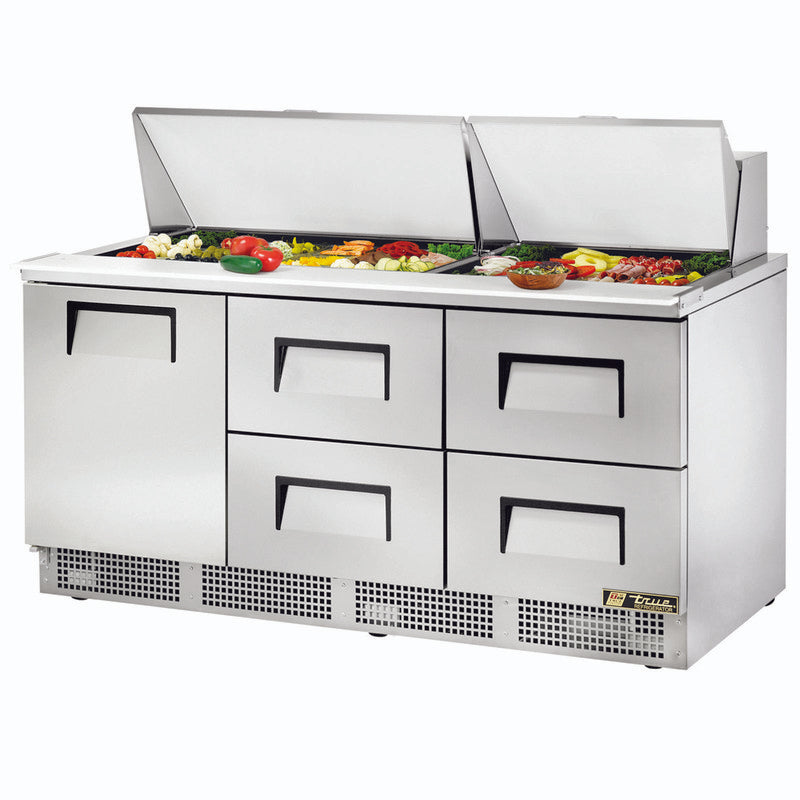 True TFP-72-30M-D-4 Sandwich Prep Table, 72 1/8" Wide, 1 Door, 2 Shelves, 30 Pans (Tops)
