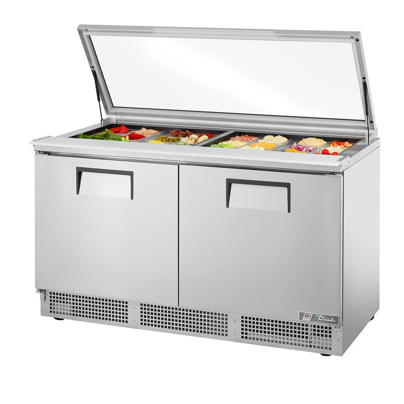 True TFP-64-24M-FGLID Sandwich Prep Table, 64 1/8" Wide, 2 Doors, 4 Shelves, 24 Pans (Tops)