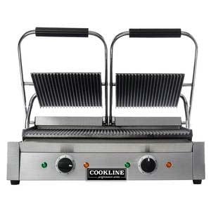 Cookline PG-2 22" Double Commercial Panini / Sandwich Press, Grooved Surface, 18.5" x 10" Cooking Surface, 120v