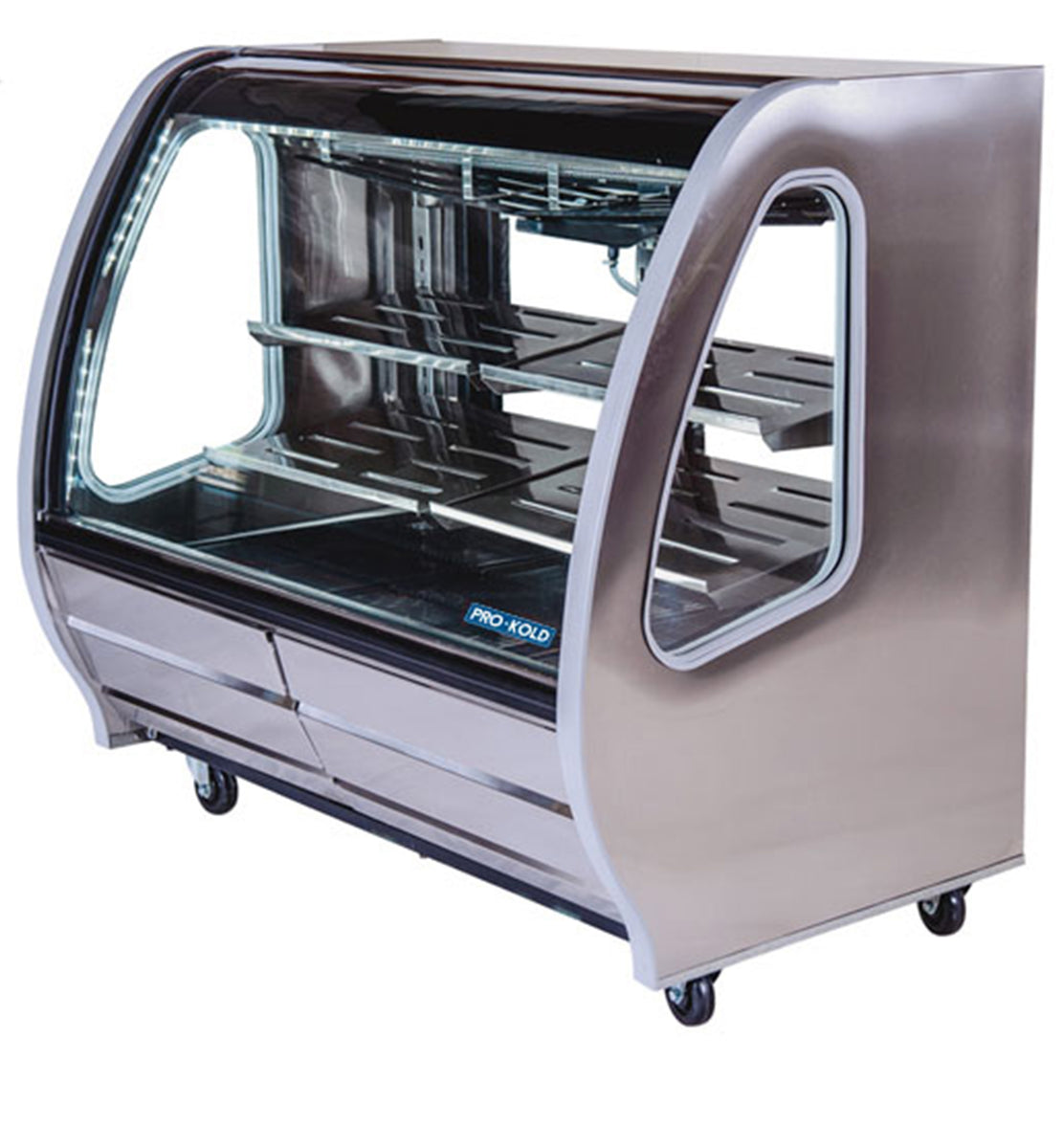 Pro-kold DDC-60 56″ Curved Glass Deli Display Case, Stainless Steel Exterior, Stainless Steel Worktop