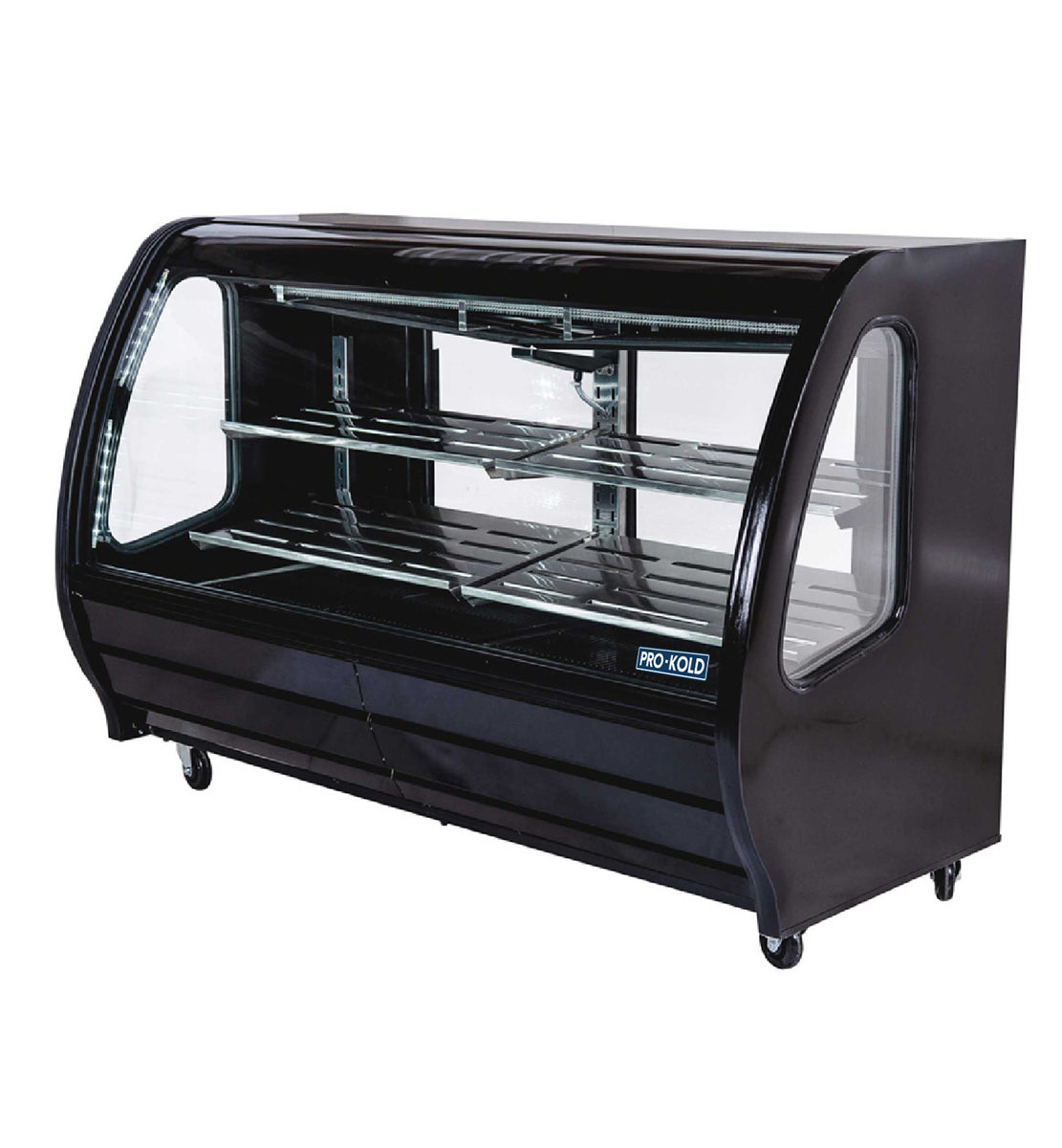 Pro-kold DDC-80 74″ Curved Glass Deli Display Case, Black Exterior, Stainless Steel Worktop