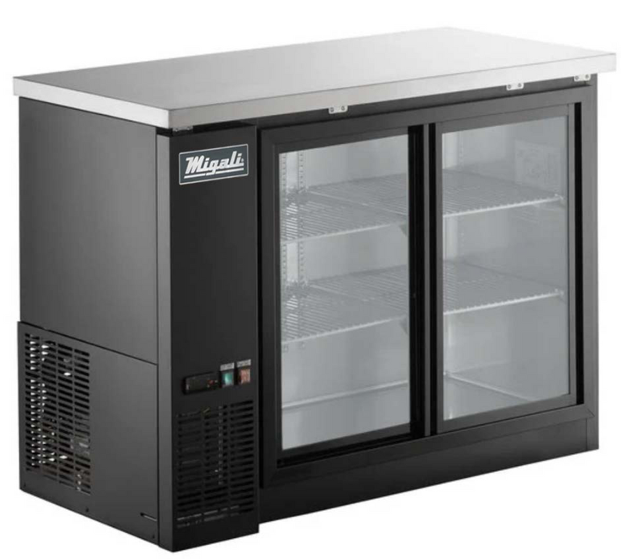 Migali C-BB48SG-HC 48" Sliding Glass Door Back Bar Refrigerator, 2 Door, All Steel, Side Mount Compressor