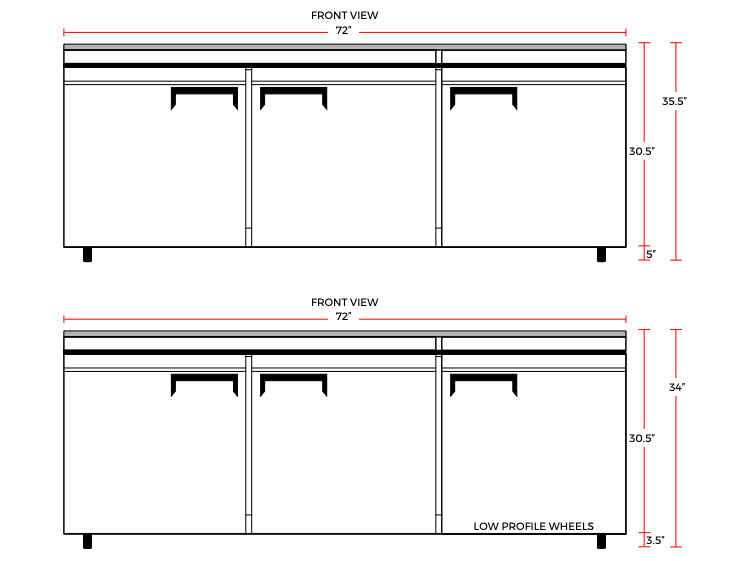Coldline UC-72R 72" Undercounter Work Top Refrigerator, 15.5 Cu. Ft.