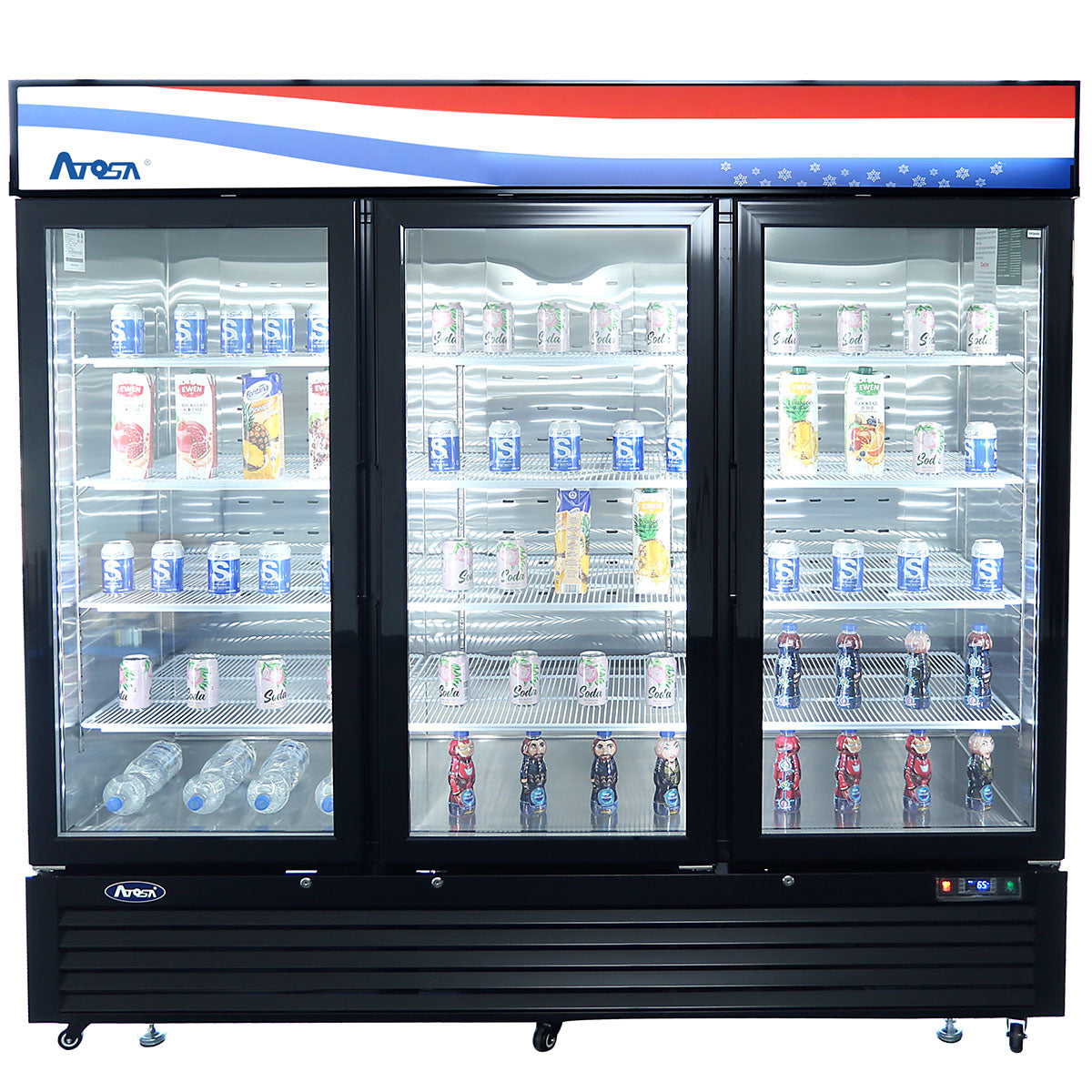 Atosa MCF8728GR 81.9" 3 Door Black Exterior Glass Door Freezer Merchandiser, 68 Cu. Ft.