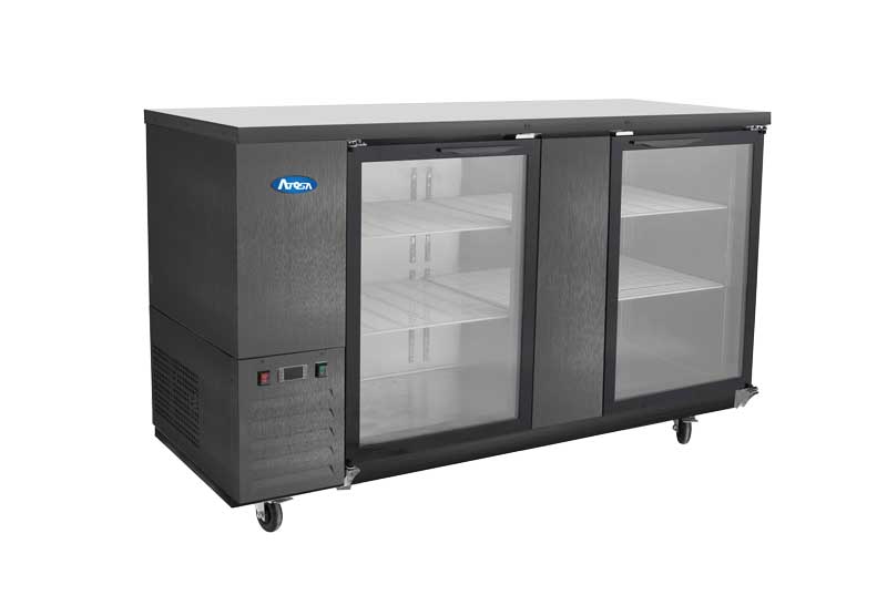 Atosa SBB69GGRAUS2 68" 2 Door Shallow Depth Back Bar Cooler With Glass Doors, 18.6 Cu. Ft., Black Exterior