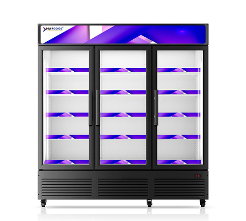 NAFCOOL TGDR70 70" 3 Glass Hinge Door Merchandiser, 57.5 Cu. Ft.