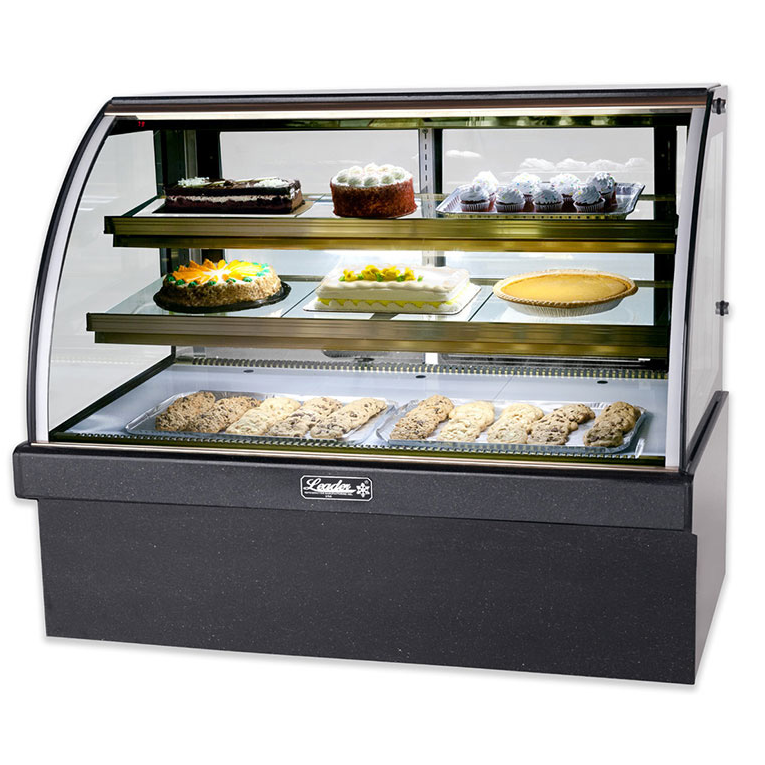 Leader Refrigeration EMCB57 57" Marble Bakery Display Case, 2 Doors, 2 Shelves, Curved Front, European Style
