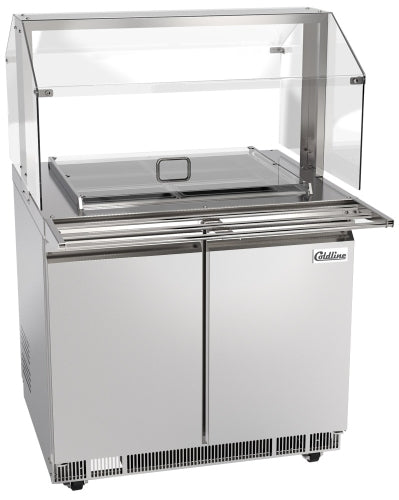 Coldline CBT-36-CSG 36" Stainless Steel Refrigerated Salad Bar, Buffet Table with Sneeze Guard, Tray Slide and Pan Cover, Self Service
