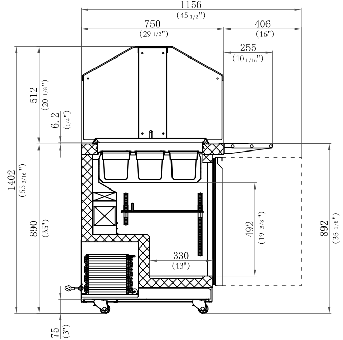 Coldline CBT-36-CSG 36" Stainless Steel Refrigerated Salad Bar, Buffet Table with Sneeze Guard, Tray Slide and Pan Cover, Self Service
