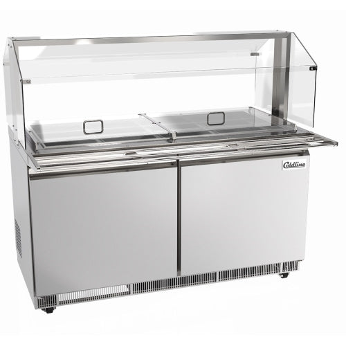 Coldline CBT-60-CSG 60" Stainless Steel Refrigerated Salad Bar, Buffet Table with Sneeze Guard, Tray Slide and Pan Cover, Self Service