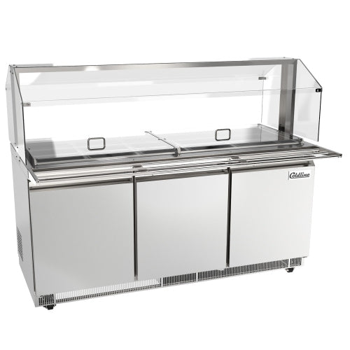Coldline CBT-72-CSG 72" Stainless Steel Refrigerated Salad Bar, Buffet Table with Sneeze Guard, Tray Slide and Pan Cover, Self Service