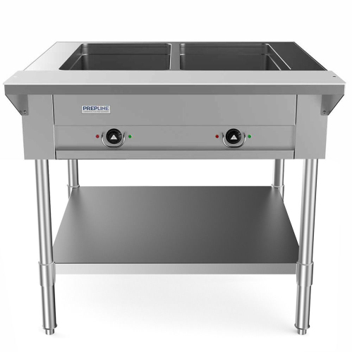 Prepline EST30-2O 32" Two Well Electric Hot Food Steam Table with Undershelf, 120V, 1000W