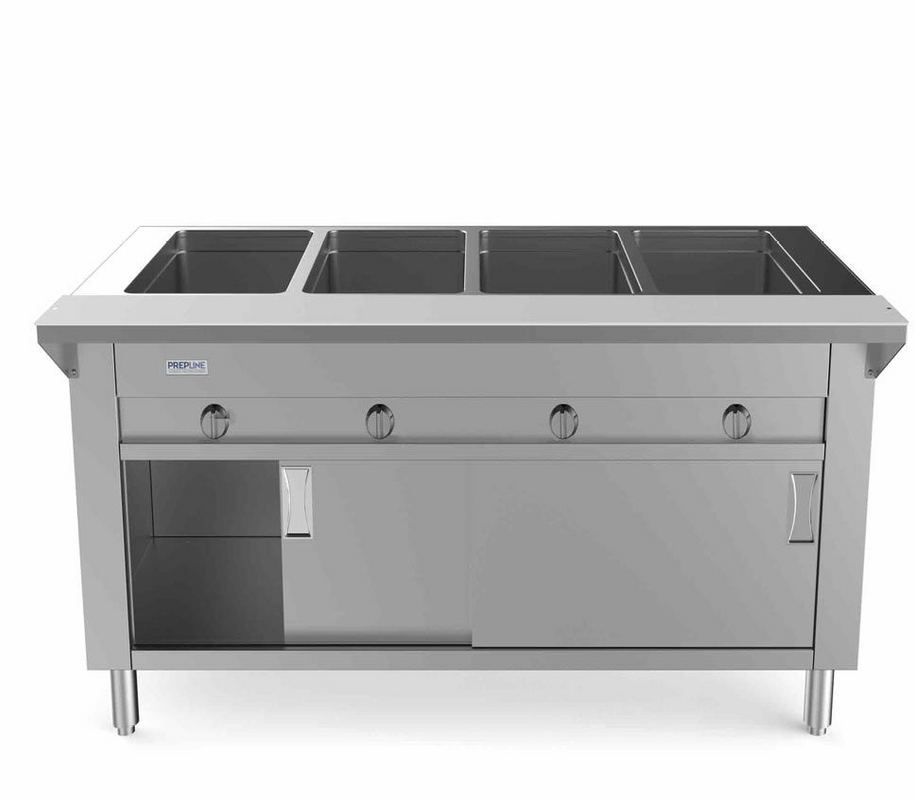 Prepline GSTC60-4O 60" Four Well Electric Hot Food Steam Table with Enclosed Base and Sliding Doors, 208/240V, 3000W