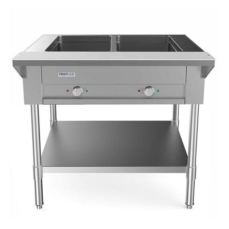 Prepline GST30-2O 32" Two Well Gas Hot Food Steam Table with Undershelf