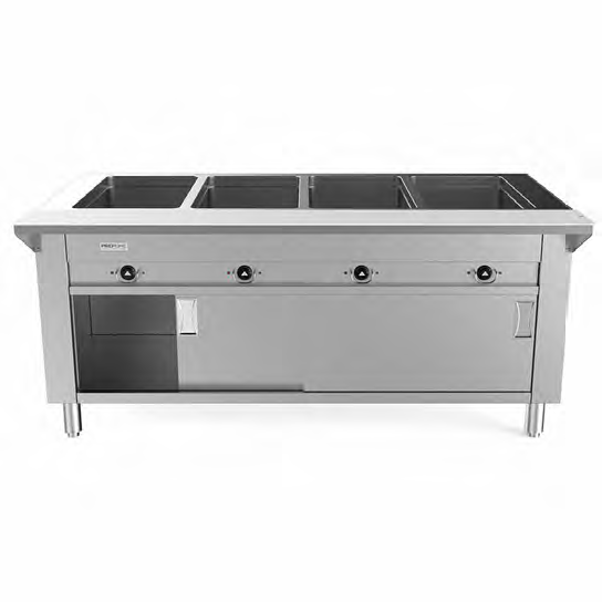 Prepline GSTC60-4S 60" Four Well Electric Hot Food Steam Table with Enclosed Base and Sliding Doors, 208/240V, 3000W