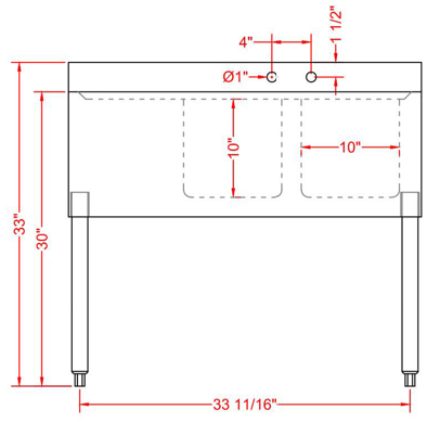 Prepline BAR-2C-L Stainless Steel 2 Bowl Underbar Hand Sink with Faucet and Left Drainboard- 36" x 18"