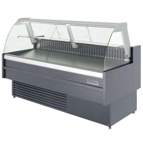 Coldline SDC72 72" Refrigerated Raw Meat Deli Case with Rear Storage, Curved Glass