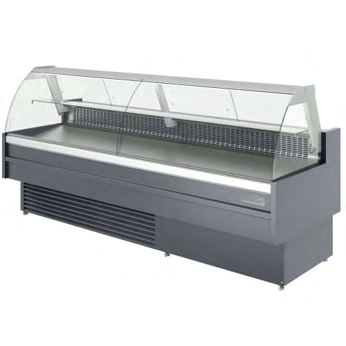 Coldline SDC98 98" Refrigerated Meat Deli Case with Rear Storage, Curved Glass