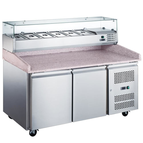 Coldline PDR-60-SG 60” Refrigerated Pizza Prep with Refrigerated Glass Topping Rail, Marble Worktop