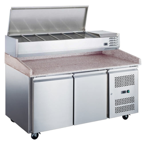 Coldline PDR-60-SS 60" Refrigerated Pizza Prep with Refrigerated Stainless Steel Topping Rail, Marble Worktop