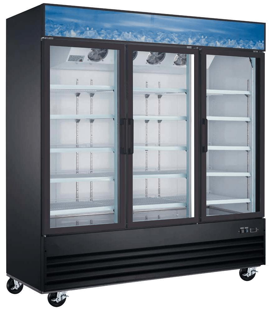Coldline D80-B 79″ Triple Glass Swing Door Merchandiser Freezer, White, 83" Height